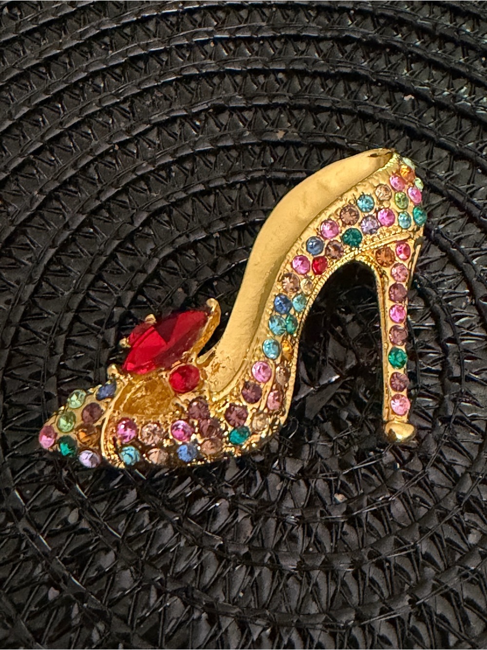 Gold-Tone Multicolor Crystal High Heel Brooch - Women Shoes Accent